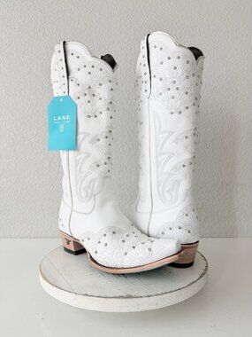 Lane Boots CALYPSO White Cowboy Boots Western Cowgirl Mid Calf Snip Toe Size 11